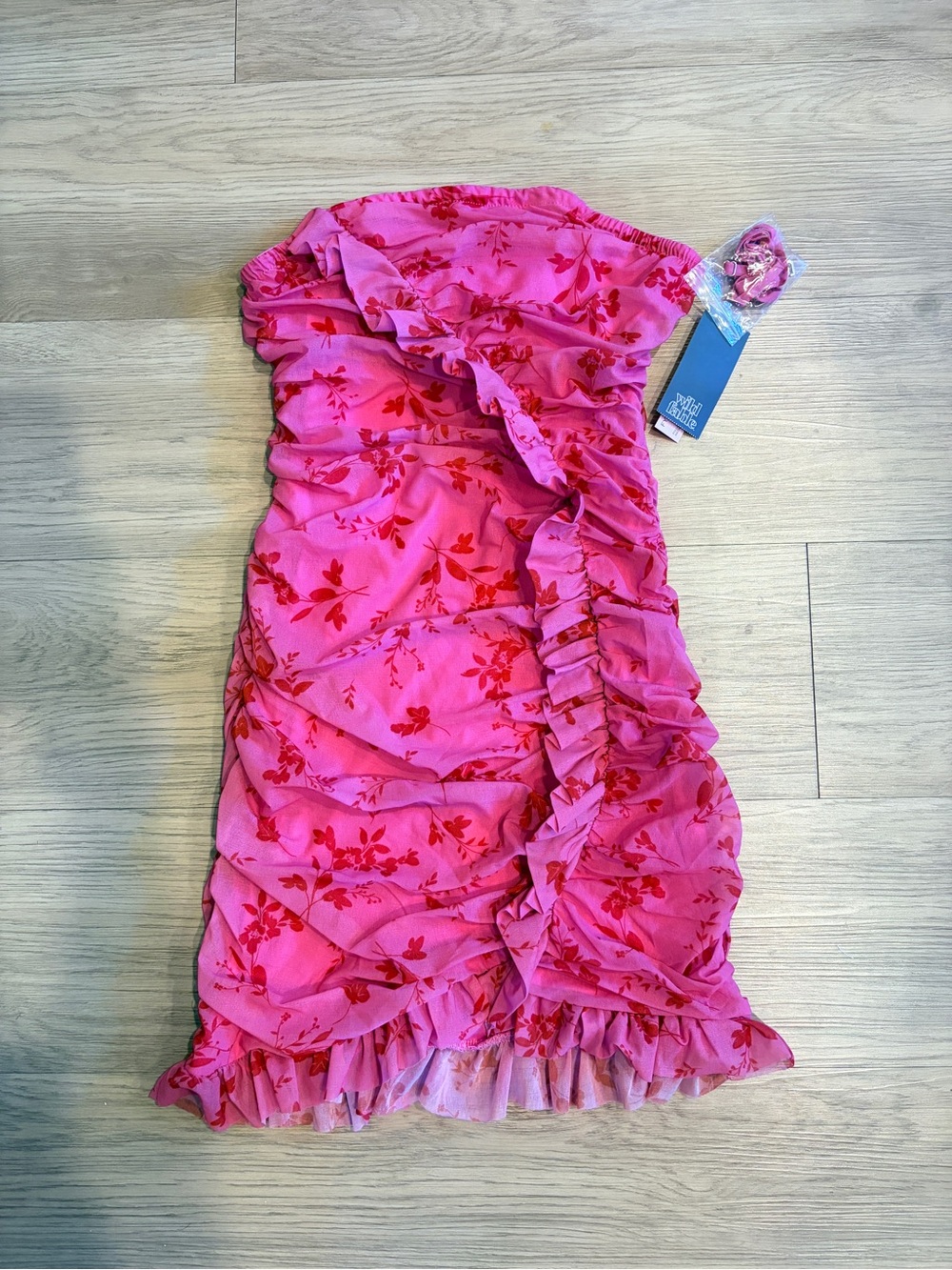 Wild Fable Pink Floral Strapless Ruched Mini Dress Size XS NWT